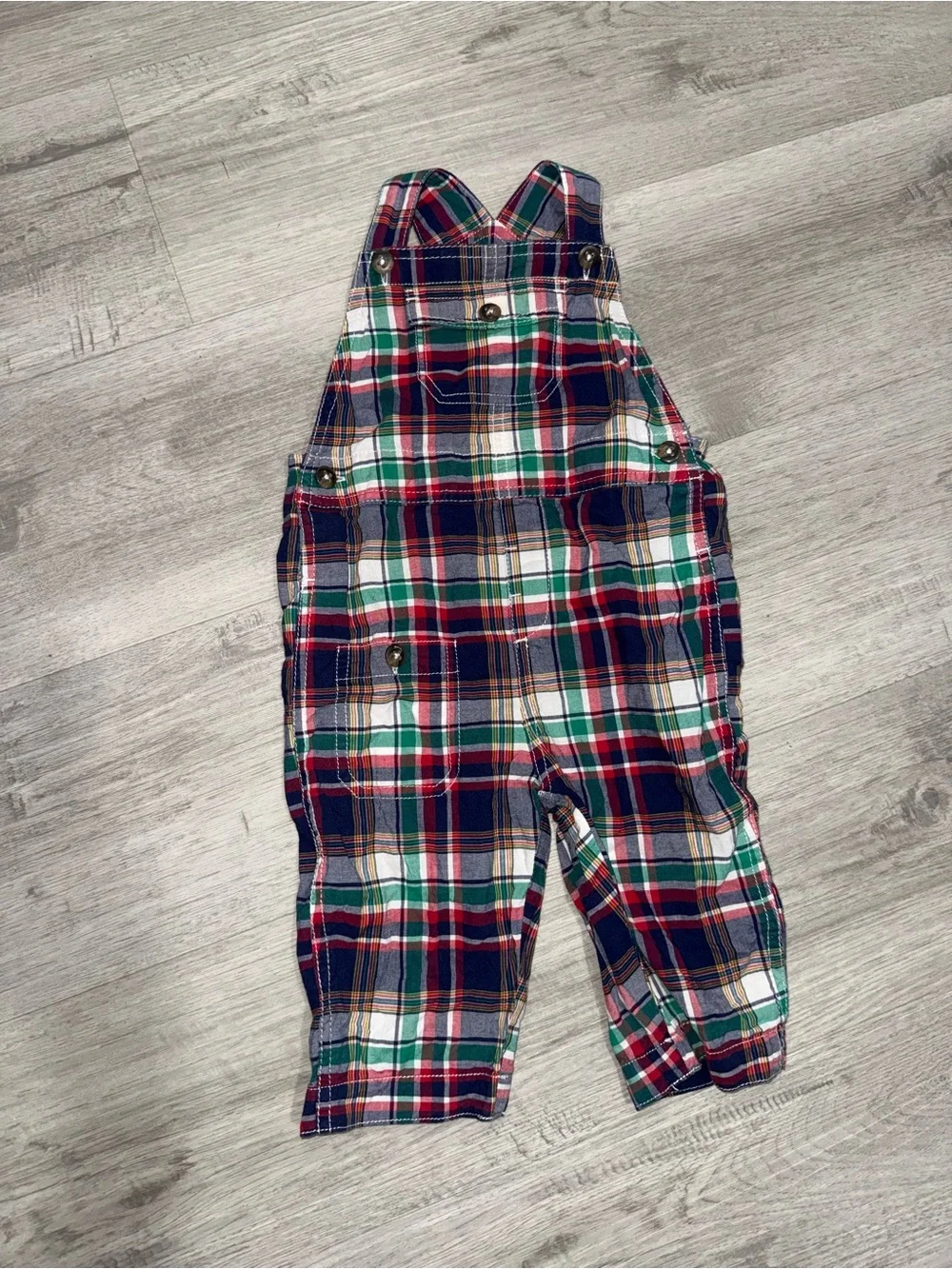 VTG Ralph Lauren Red, Green, Navy & Cream Plaid Overalls
